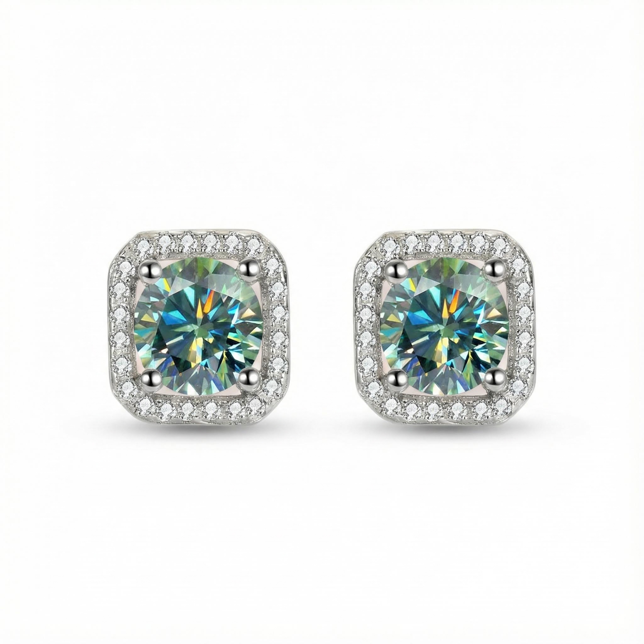 0.5ct/1ct Round Cut Vvs Moissanite S925 Silver Square Halo Stud Earrings - Image 7