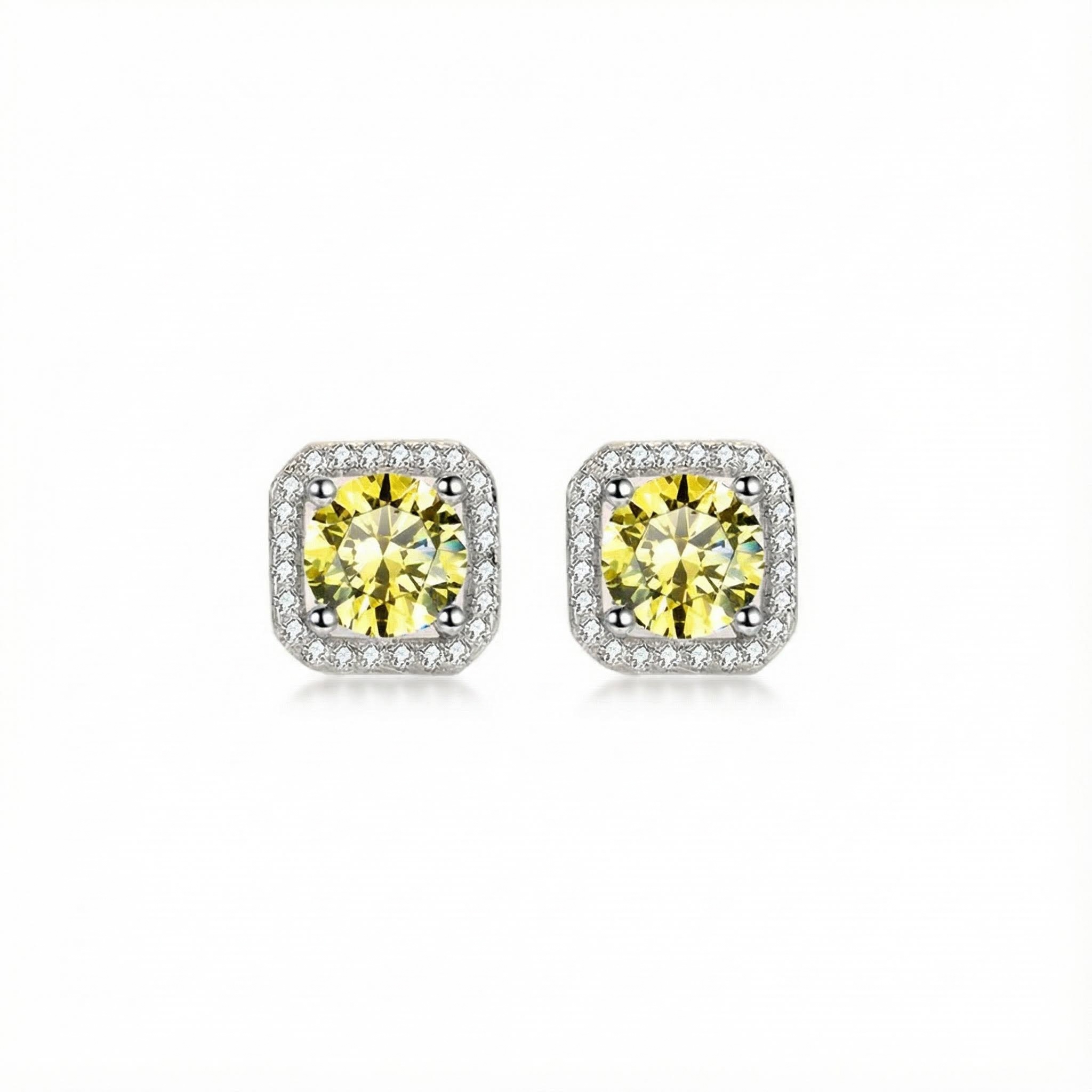 0.5ct/1ct Round Cut Vvs Moissanite S925 Silver Square Halo Stud Earrings - Image 9