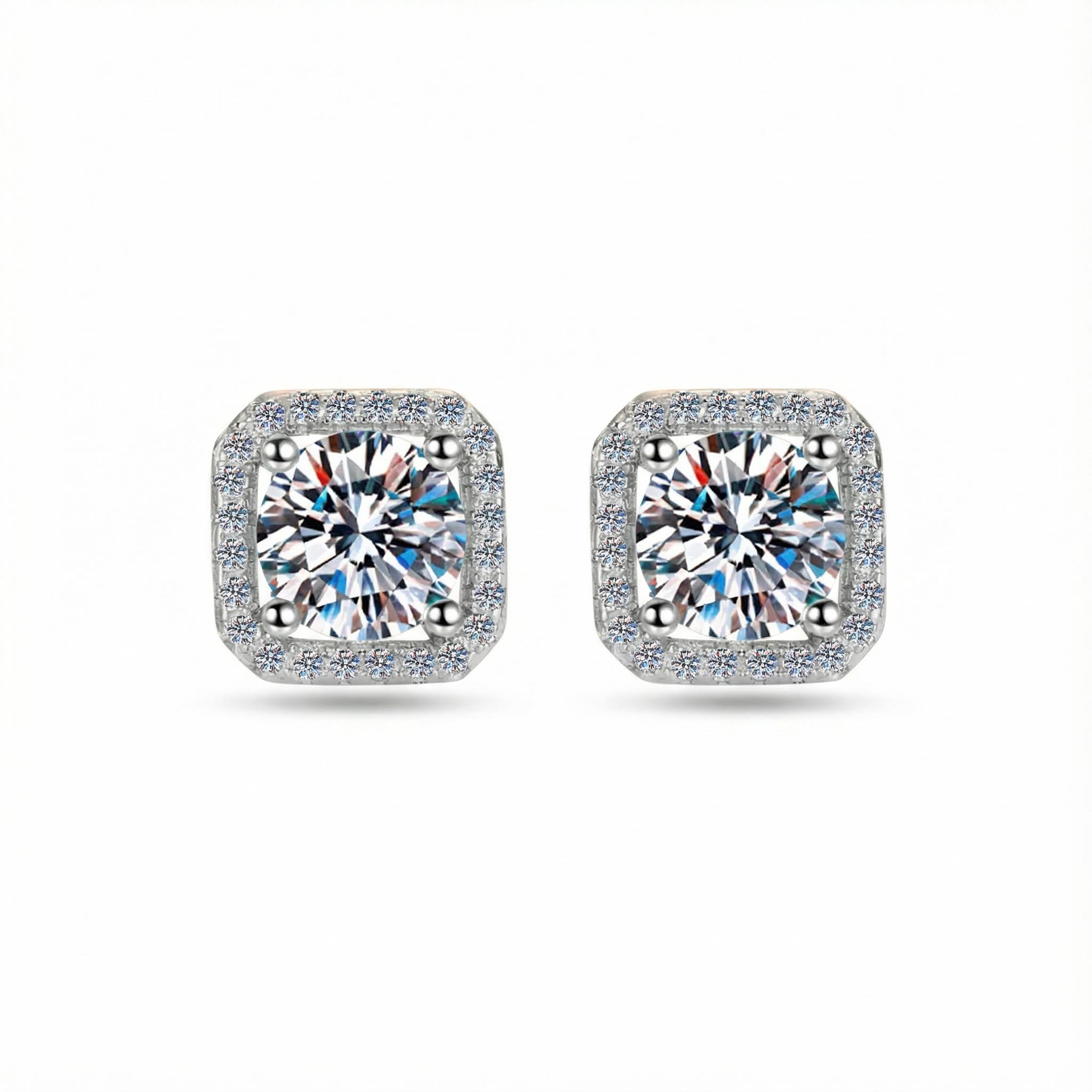 0.5ct/1ct Round Cut Vvs Moissanite S925 Silver Square Halo Stud Earrings - Image 10