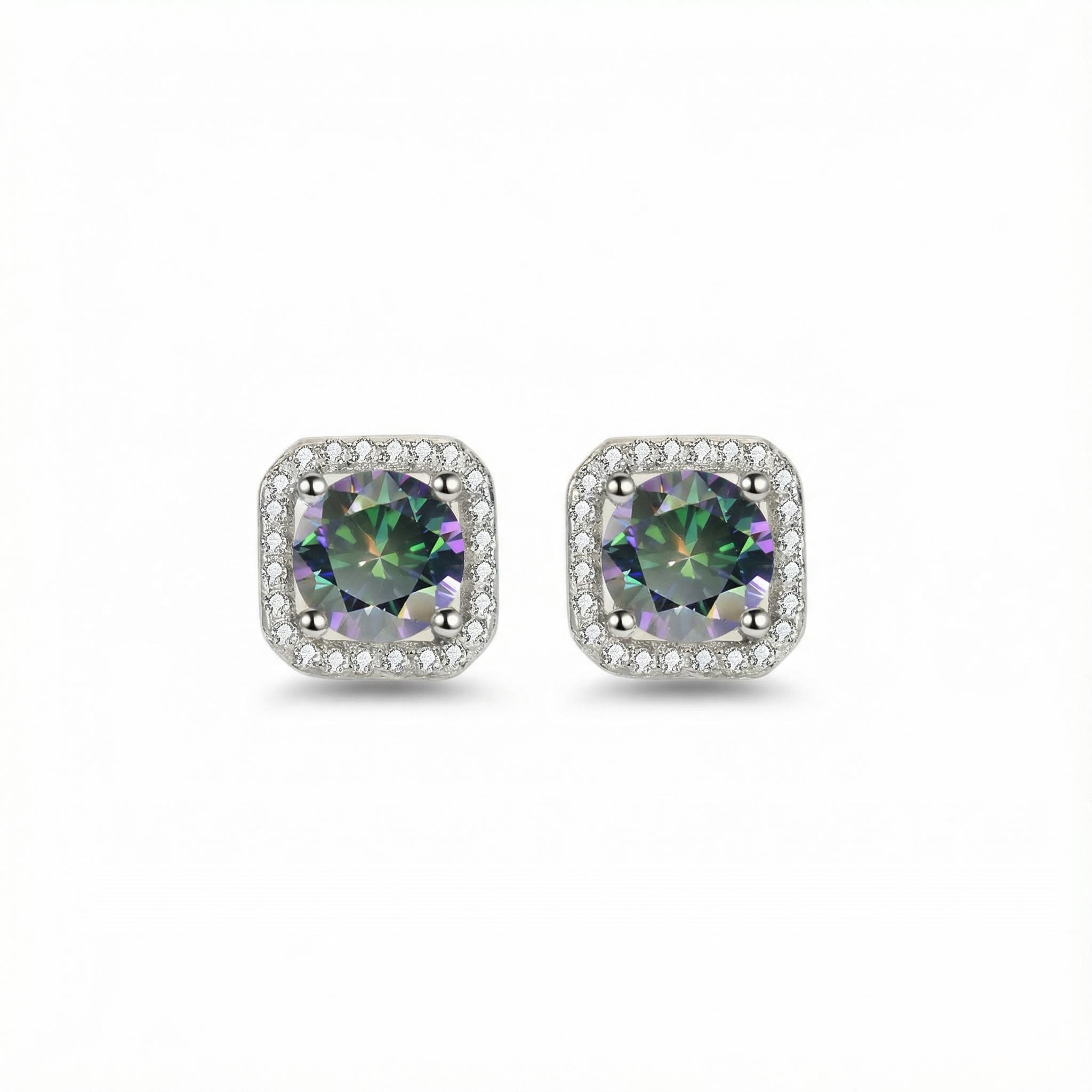 0.5ct/1ct Round Cut Vvs Moissanite S925 Silver Square Halo Stud Earrings - Image 12