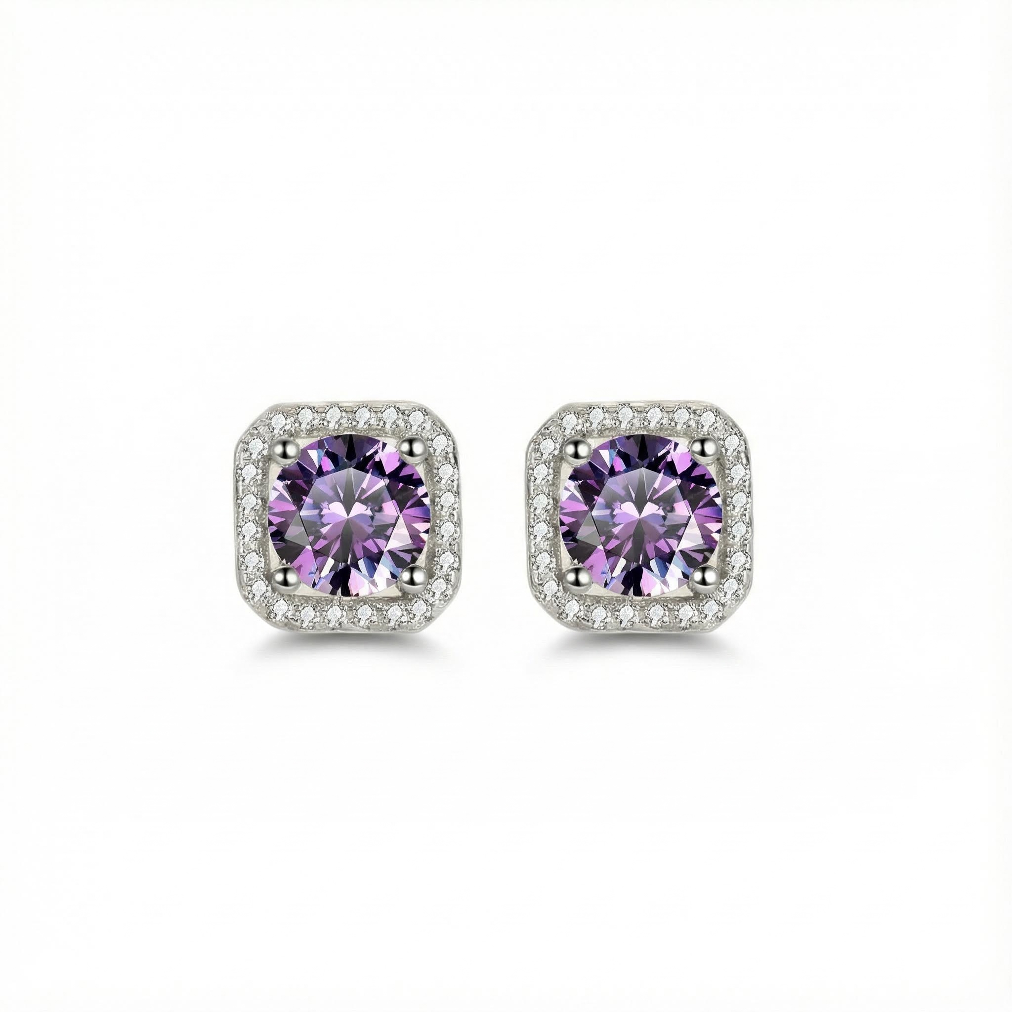 0.5ct/1ct Round Cut Vvs Moissanite S925 Silver Square Halo Stud Earrings - Image 13