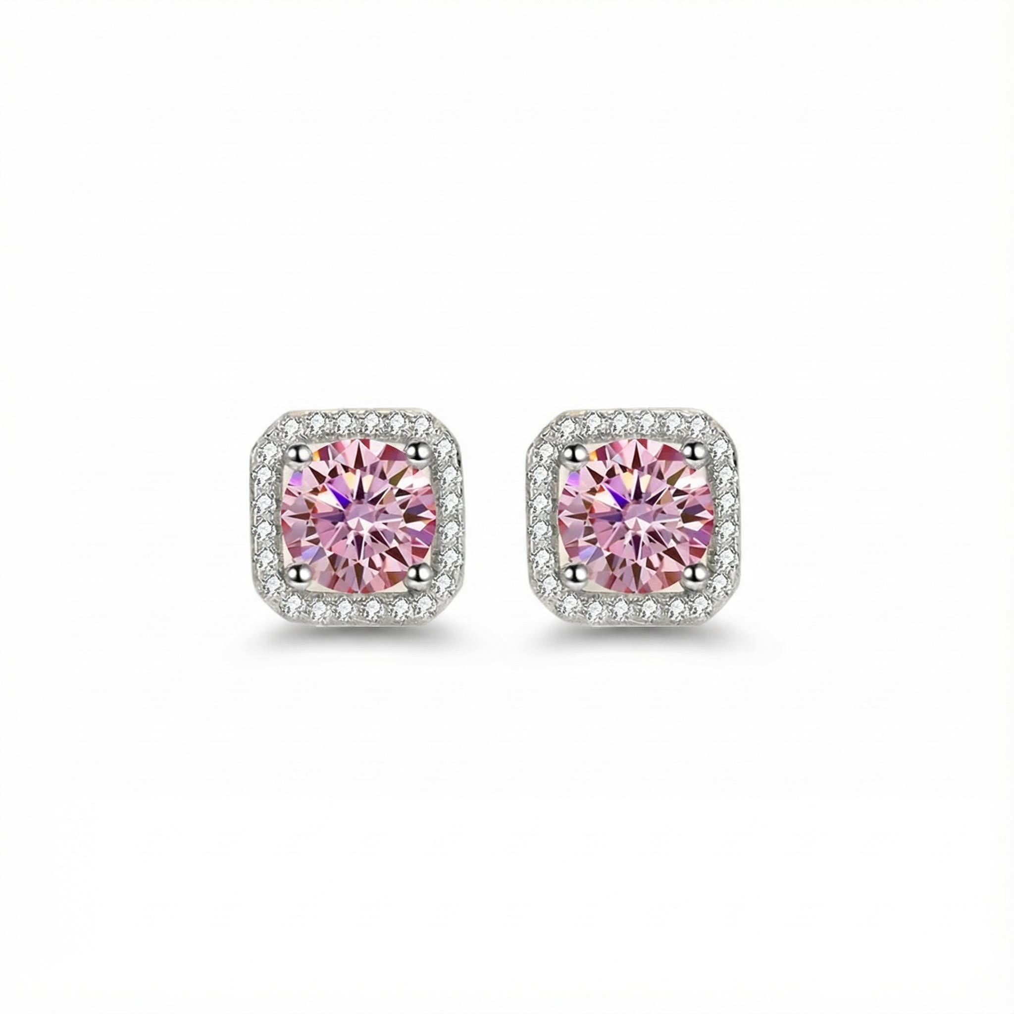 0.5ct/1ct Round Cut Vvs Moissanite S925 Silver Square Halo Stud Earrings