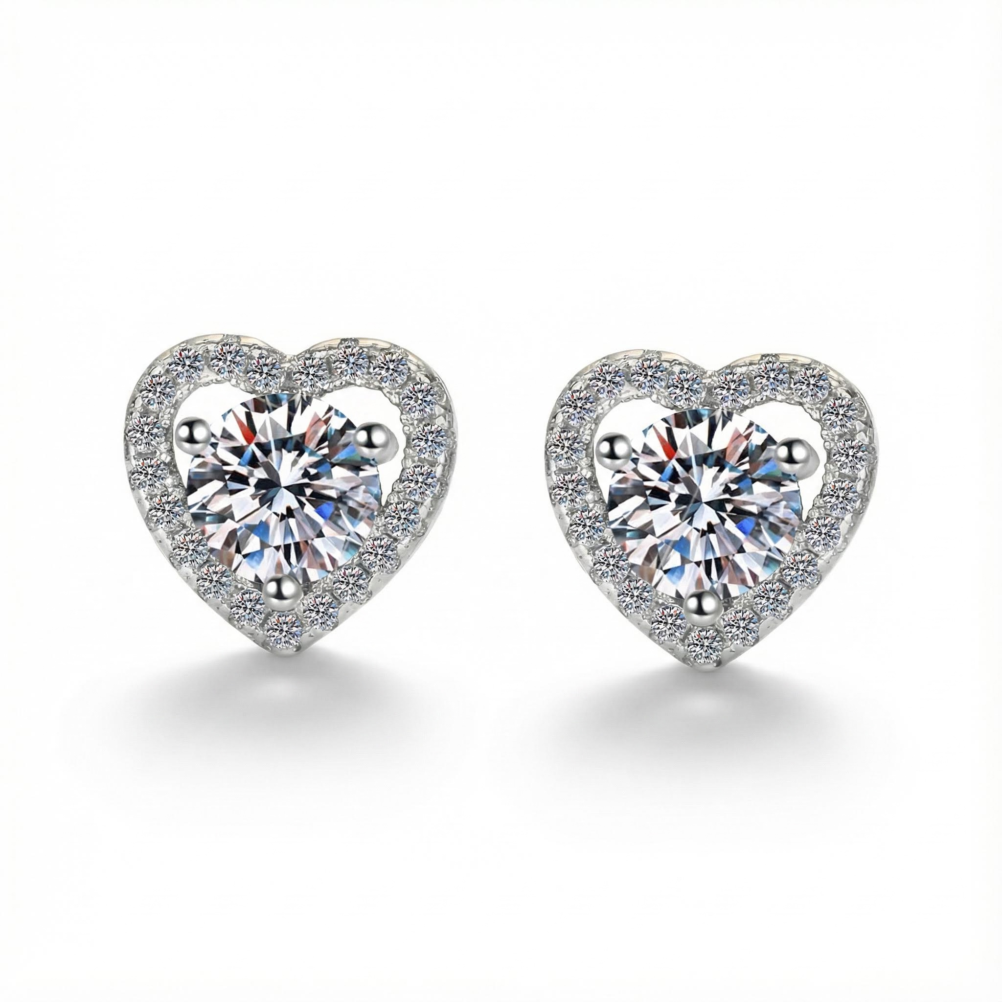 0.5ct Round Cut Vvs Moissanite S925 Silver Heart Shape Halo Stud Earrings - Image 5