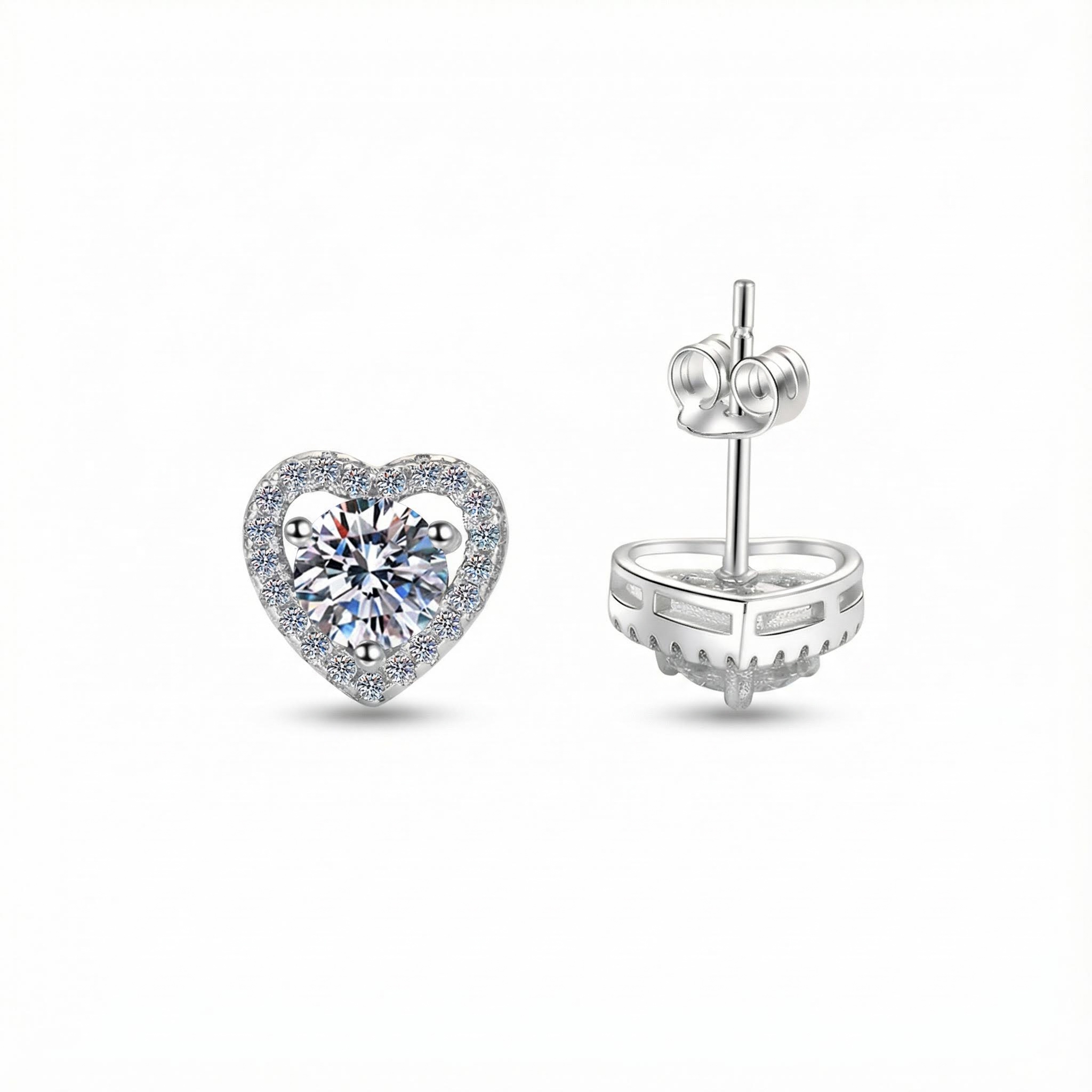 0.5ct Round Cut Vvs Moissanite S925 Silver Heart Shape Halo Stud Earrings - Image 6