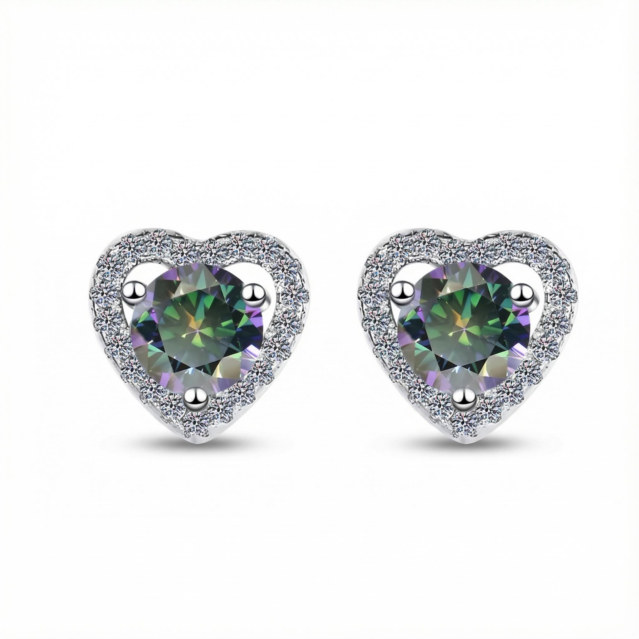 0.5ct Round Cut Vvs Moissanite S925 Silver Heart Shape Halo Stud Earrings - Image 7