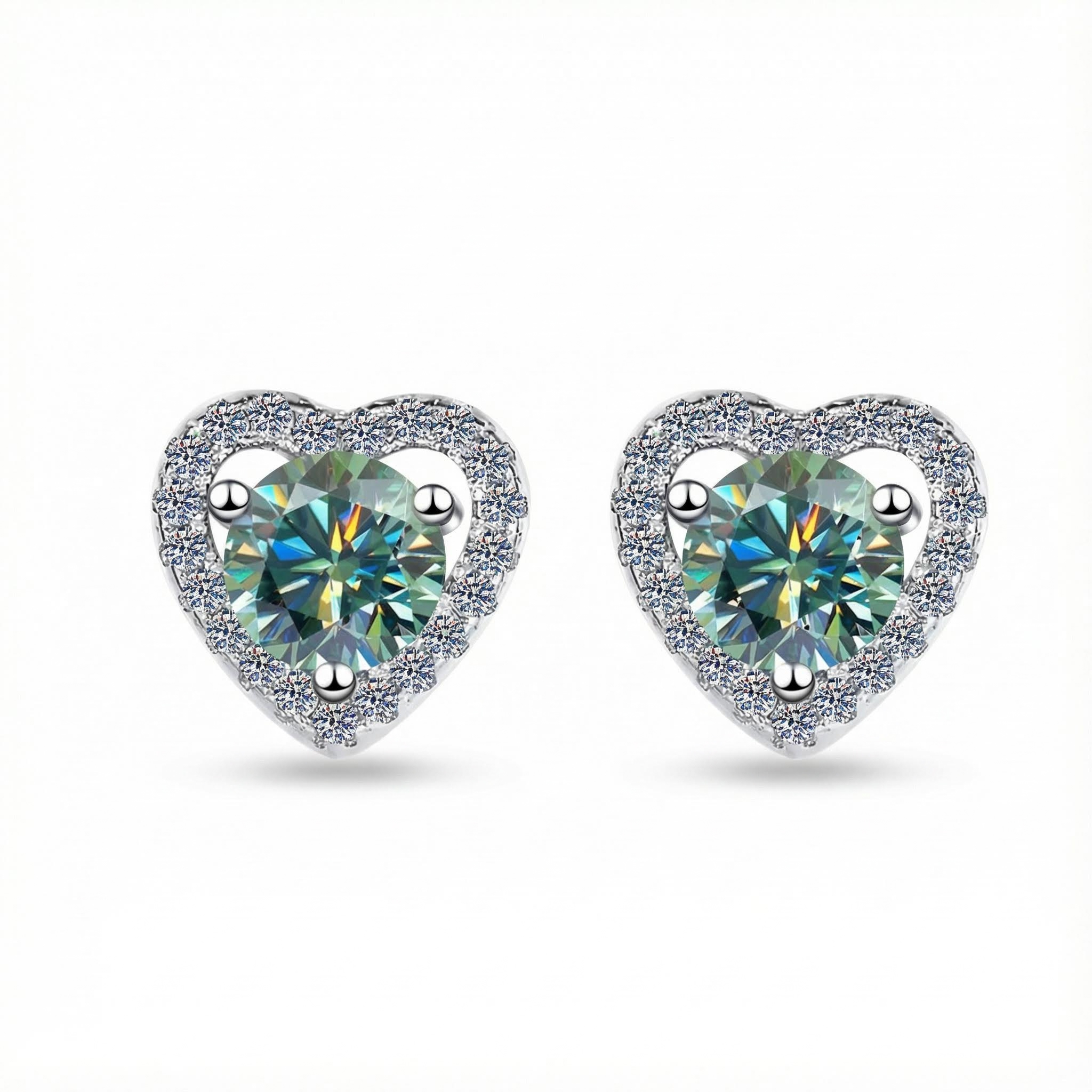 0.5ct Round Cut Vvs Moissanite S925 Silver Heart Shape Halo Stud Earrings - Image 11