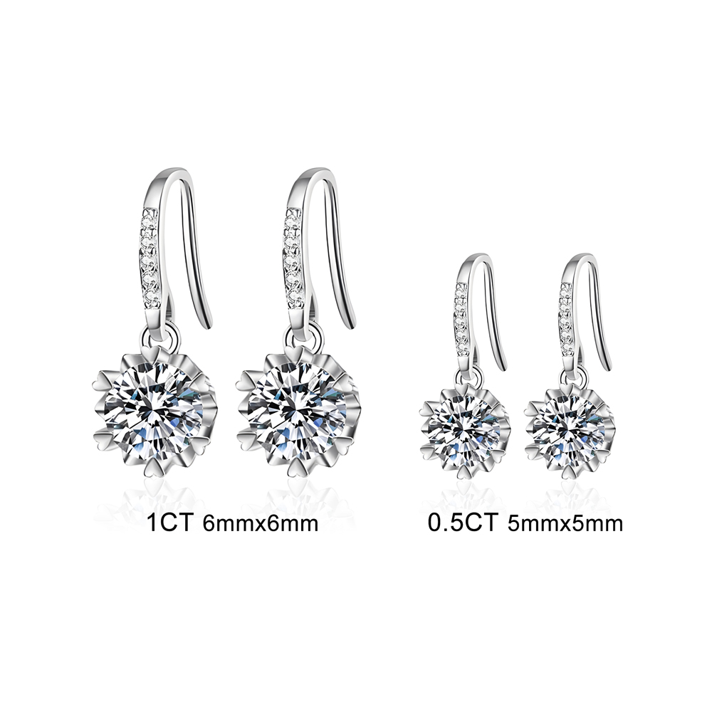 0.5ct/1ct Round Cut Vvs Moissanite S925 Silver Drop Earrings Iced Out - Image 3