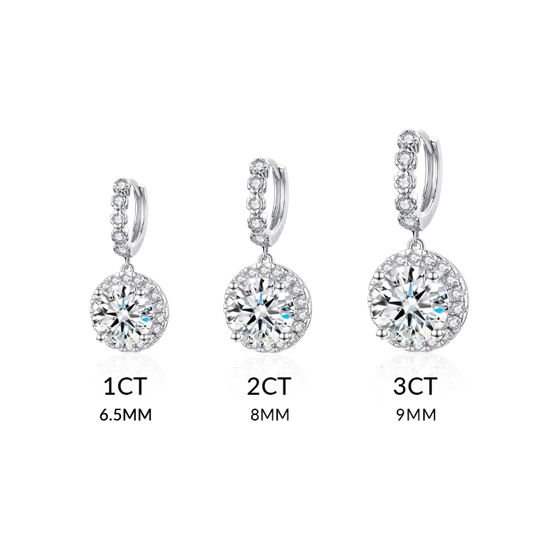1ct/2ct/3ct Round Cut Vvs Moissanite S925 Silver Drop Earrings Iced Out - Image 4