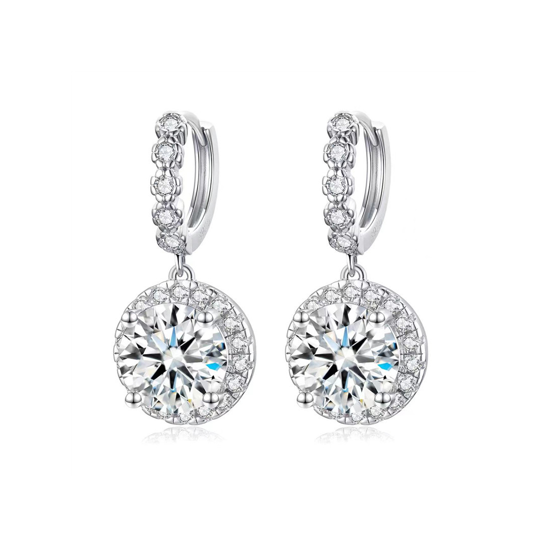 1ct/2ct/3ct Round Cut Vvs Moissanite S925 Silver Drop Earrings Iced Out