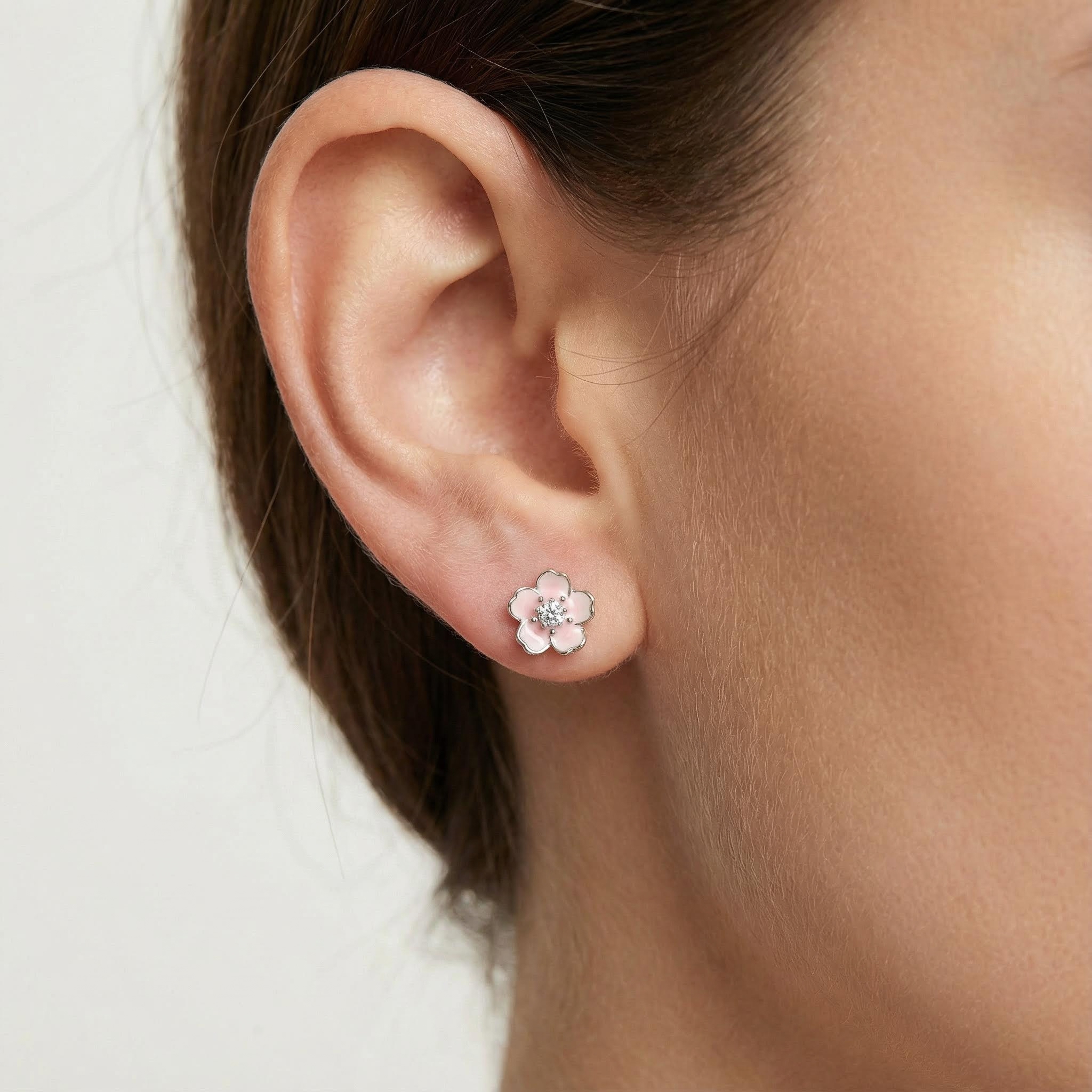 Round Cut Vvs Moissanite S925 Silver Pink Flower Stud Earrings Iced Out - Image 3