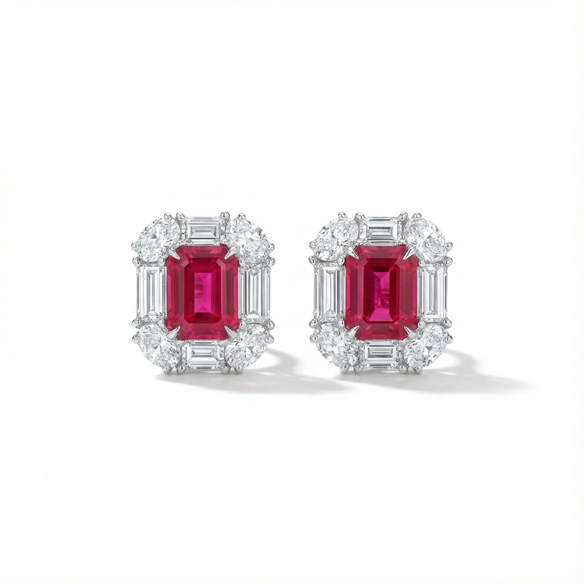 S925 Silver Ruby Diamond Halo Stud Earrings With Street Luxury Shine