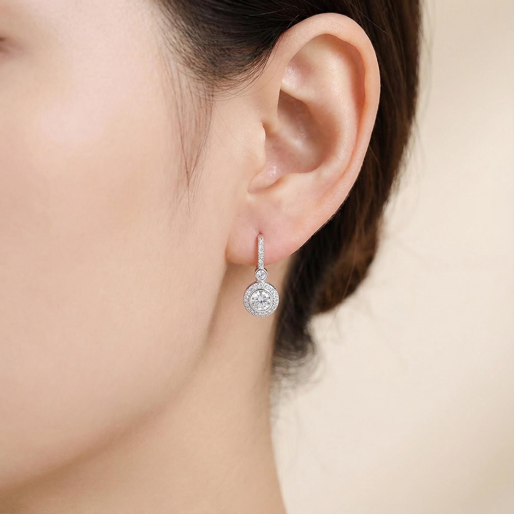S925 Silver Round Diamond Halo Hoop Earrings With Iced Out Shine - Image 5
