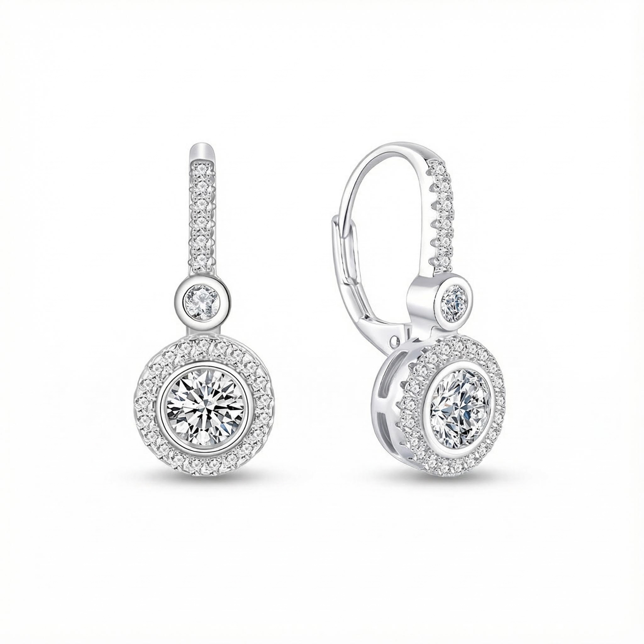 S925 Silver Round Diamond Halo Hoop Earrings With Iced Out Shine