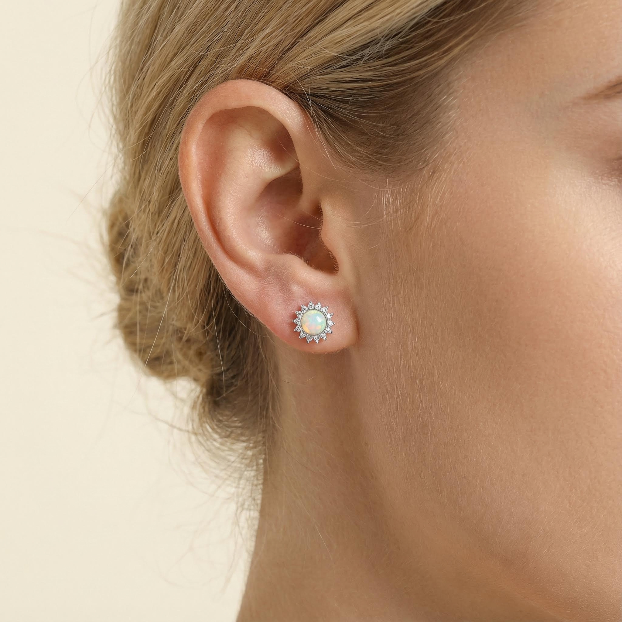 8mm S925 Silver Opal Flower Halo Stud Earrings With Iced Out Shine - Image 4