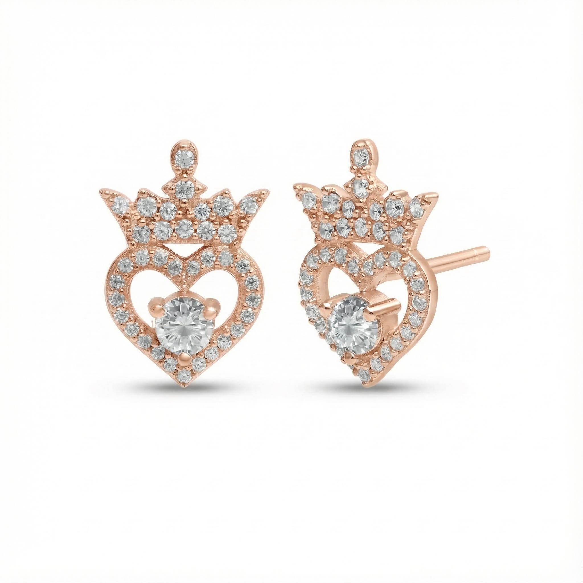 S925 Silver Crown Of Hearts Stud Earrings With Street Luxury Shine - Image 4