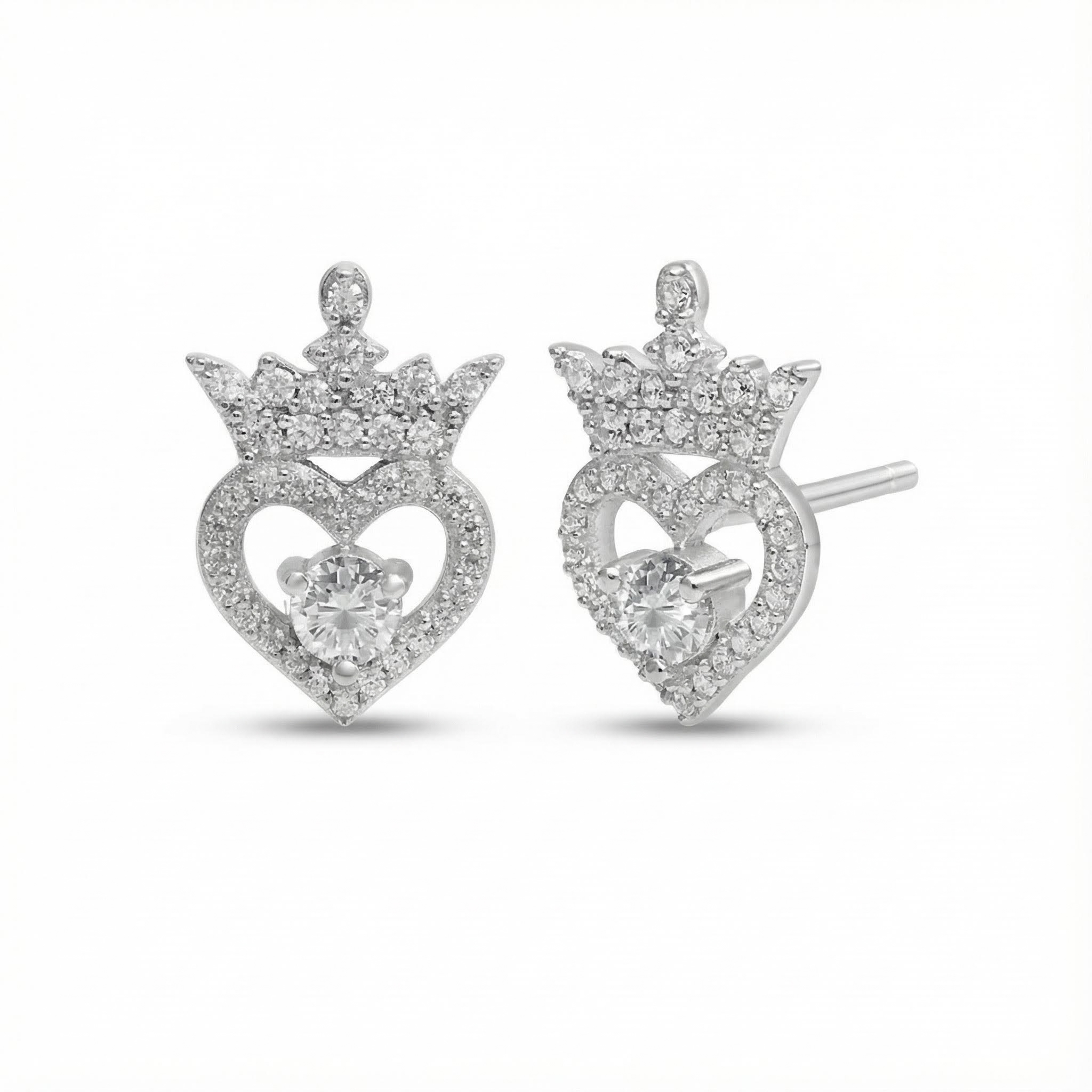S925 Silver Crown Of Hearts Stud Earrings With Street Luxury Shine
