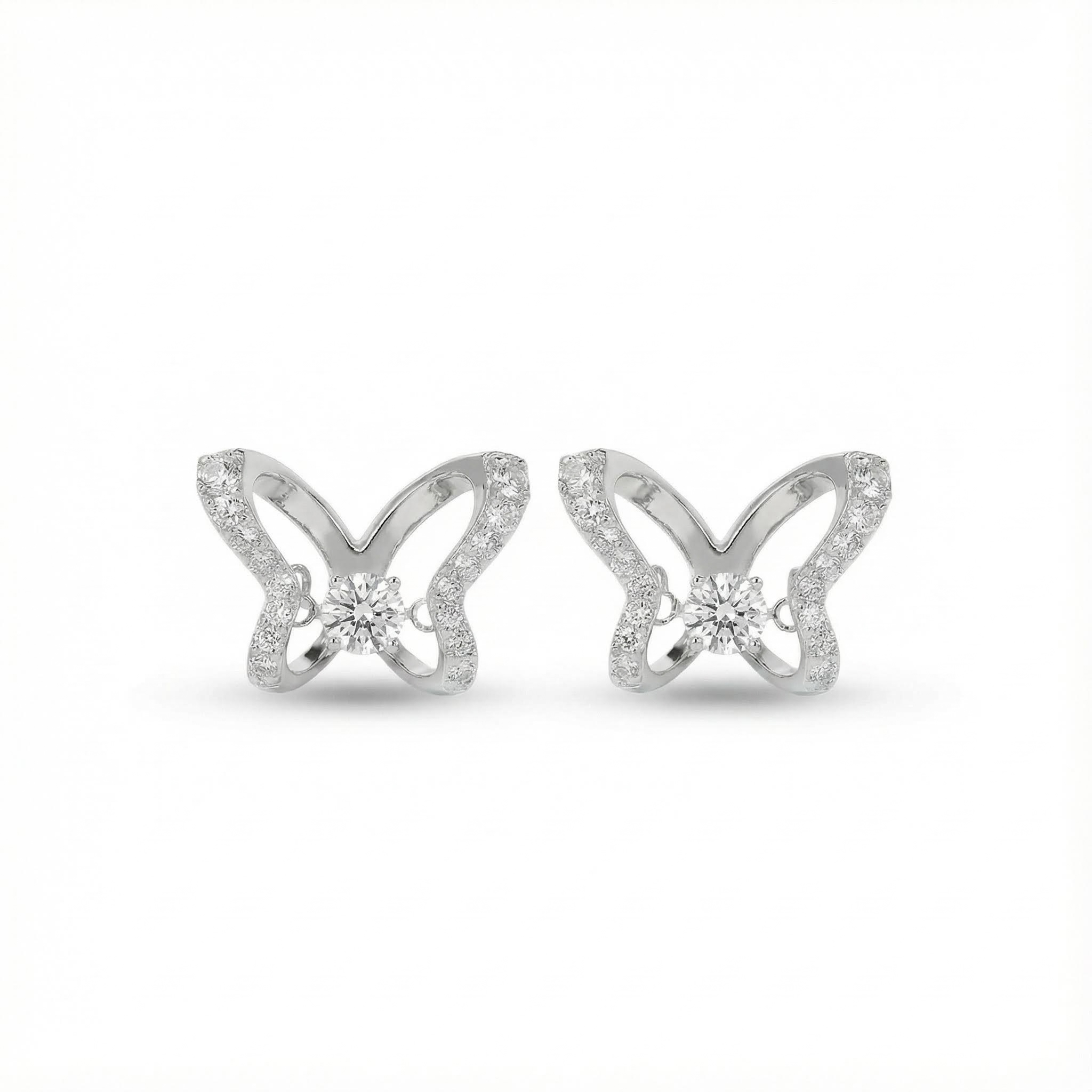 S925 Silver Butterfly Diamond Stud Earrings With Street Luxury Shine - Image 3