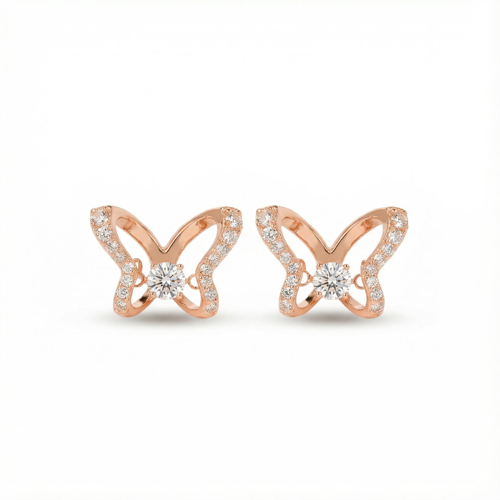 S925 Silver Butterfly Diamond Stud Earrings With Street Luxury Shine