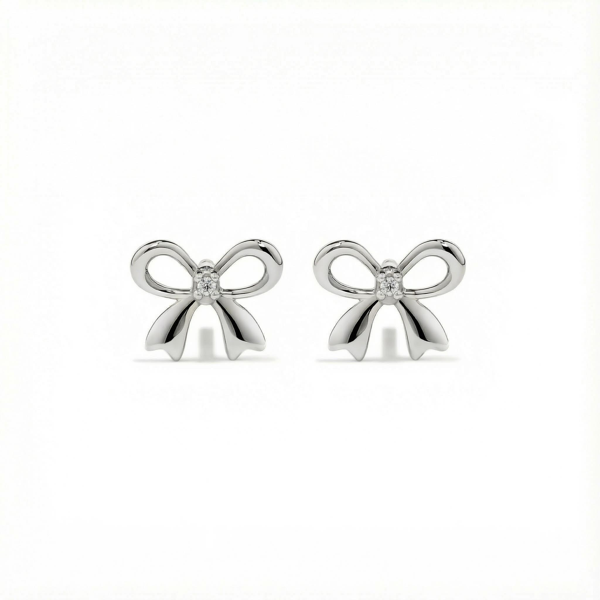 S925 Silver Bow Diamond Stud Earrings Moissanite With Street Luxury Shine - Image 3