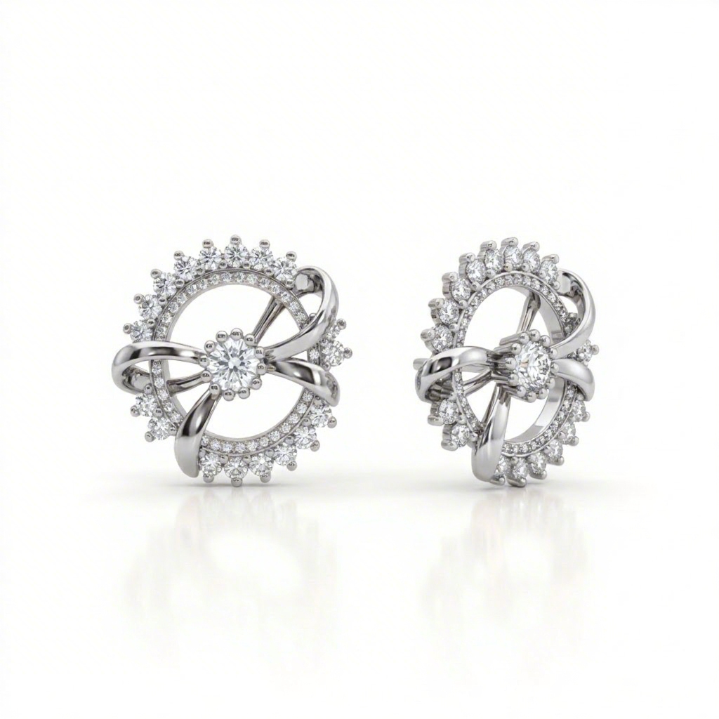 Bowtie With Round Design Vvs Moissanite S925 Silver Earrings Iced Out - Image 3