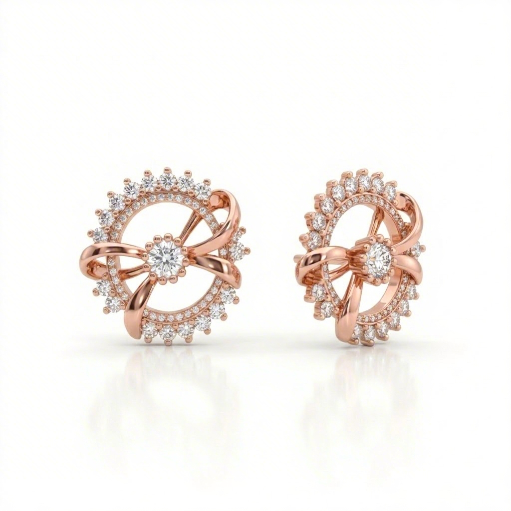 Bowtie With Round Design Vvs Moissanite S925 Silver Earrings Iced Out