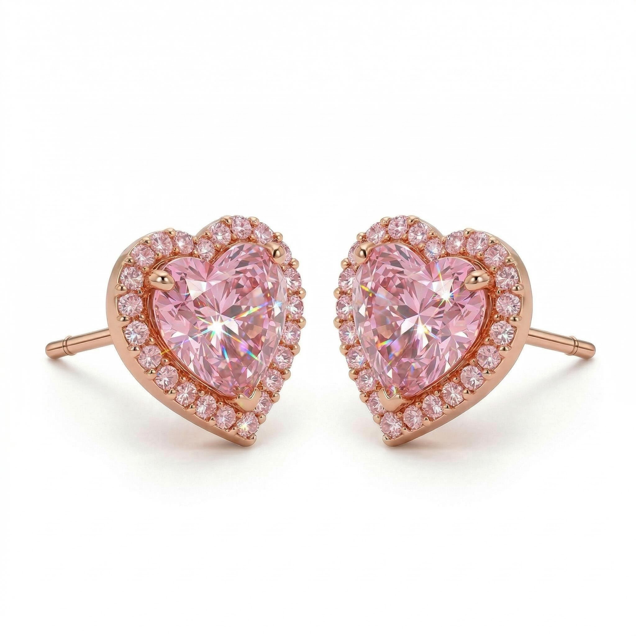 0.71ct. Tw. Heart Shaped Halo Pink Heart Cut S925 Silver Earrings Iced Out