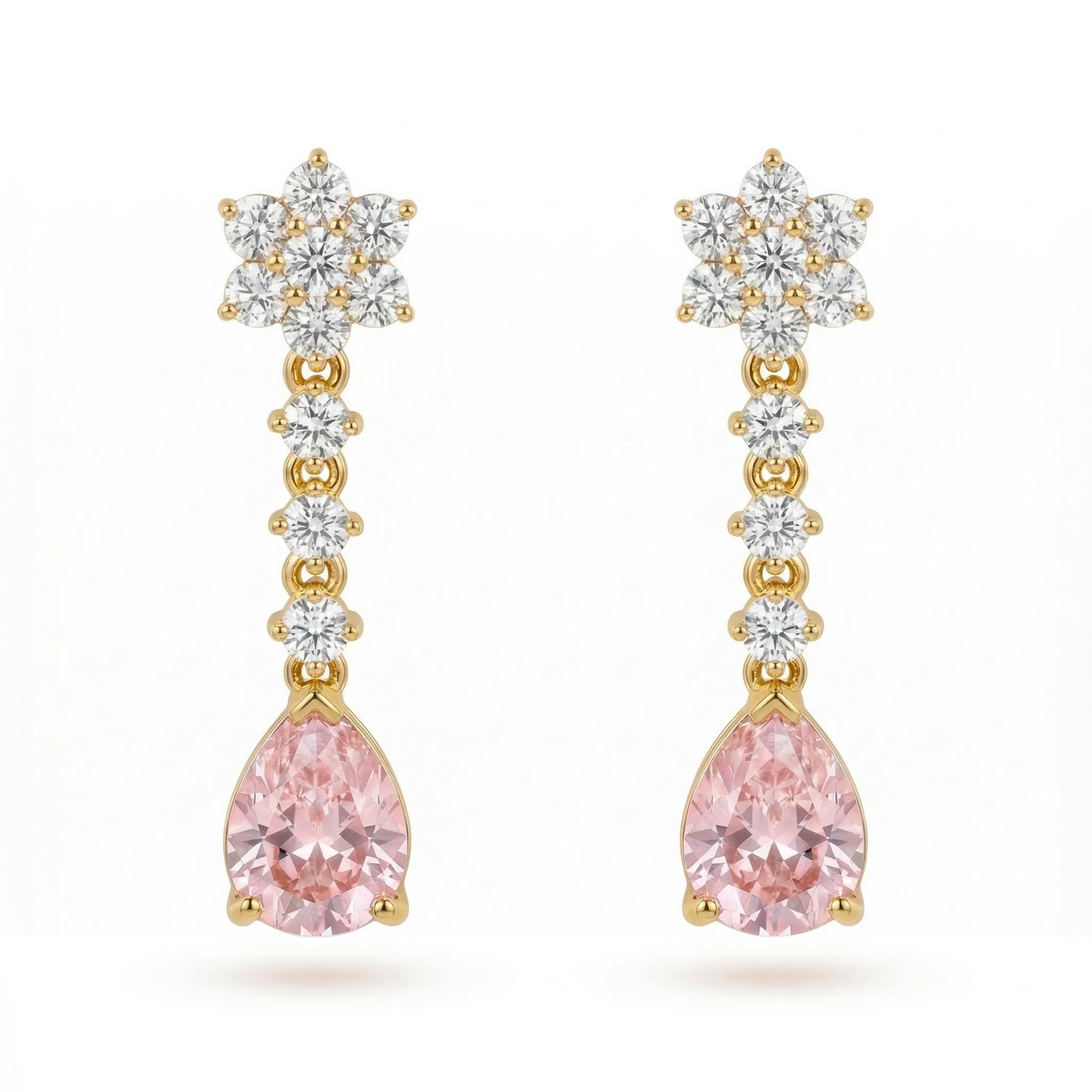 Floral Pink Pear Cut S925 Silver Drop Earrings With Street Luxury Shine - Image 4