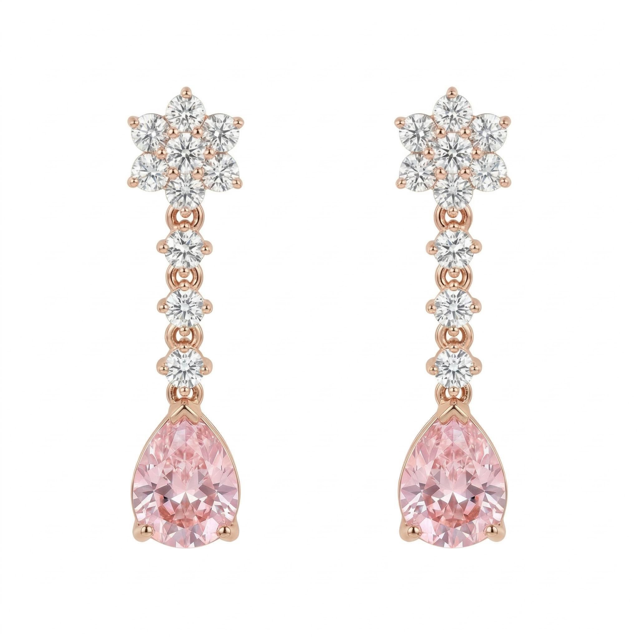 Floral Pink Pear Cut S925 Silver Drop Earrings With Street Luxury Shine