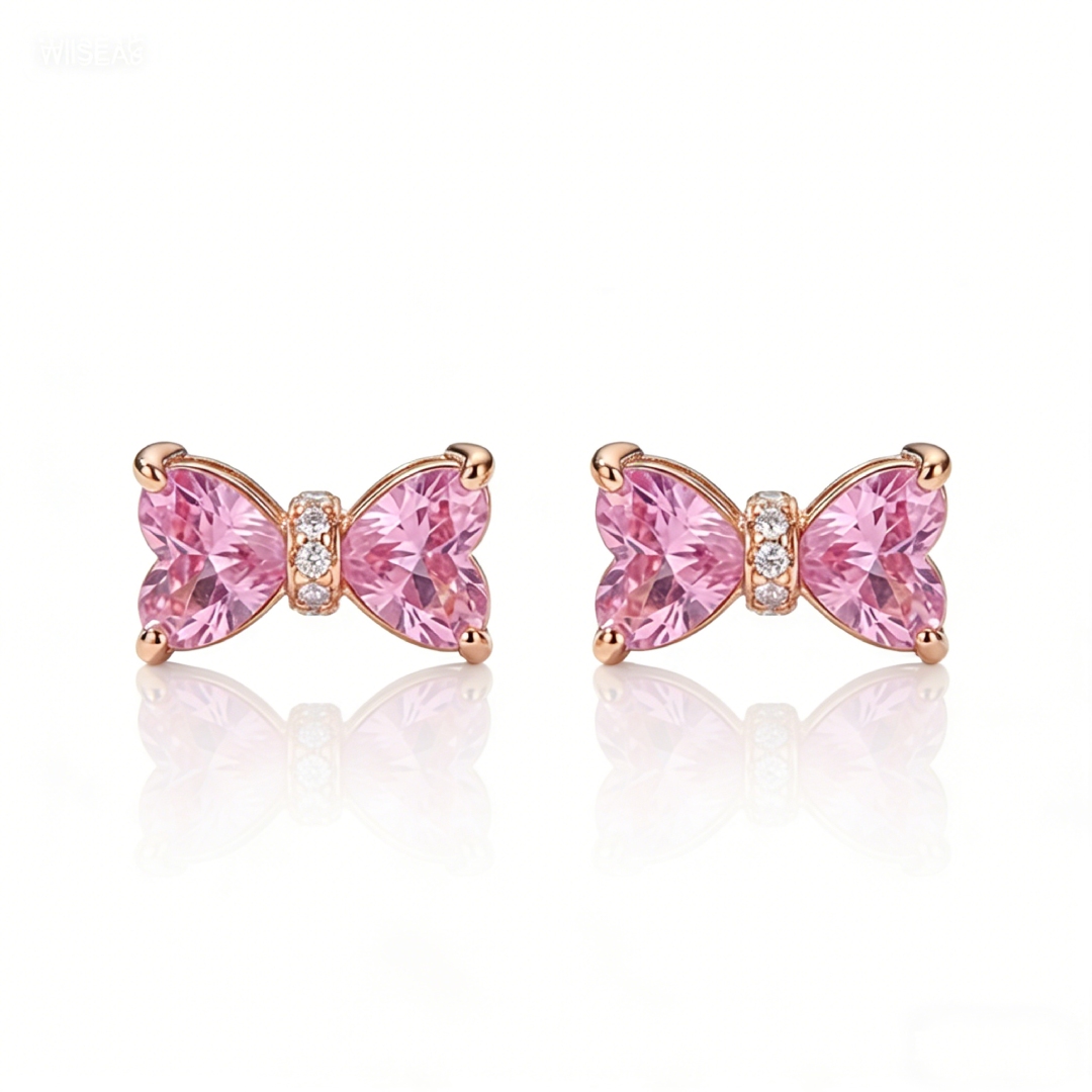 1.2ct. Tw. Bow-shaped Pink Heart Cut S925 Silver Earrings With Silver Shine - Image 4