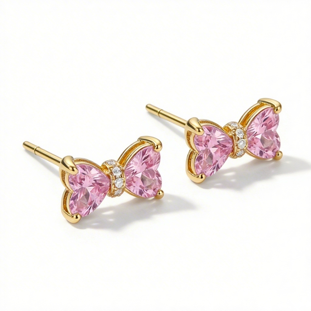 1.2ct. Tw. Bow-shaped Pink Heart Cut S925 Silver Earrings With Silver Shine - Image 6