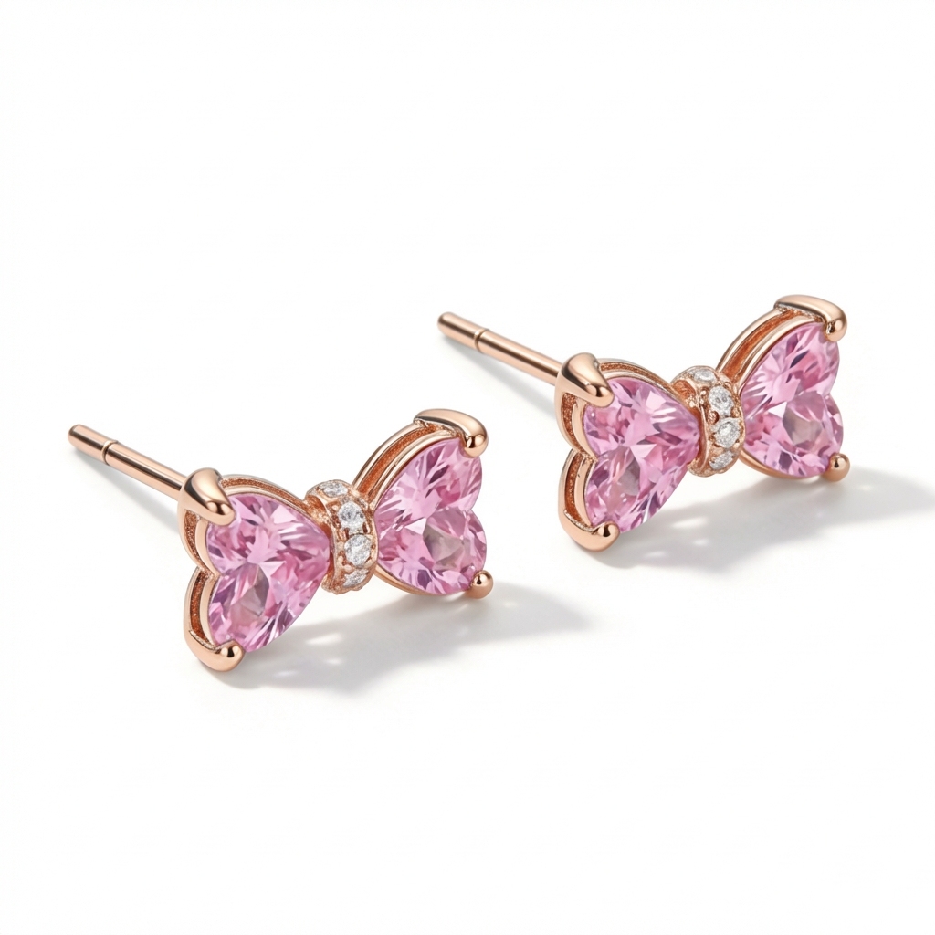 1.2ct. Tw. Bow-shaped Pink Heart Cut S925 Silver Earrings With Silver Shine