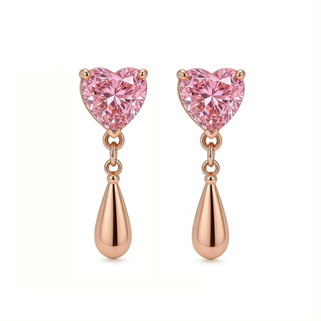 Bold 3.0 Ct.tw Pink Heart Cut With Water Drop Shaped S925 Silver Earrings