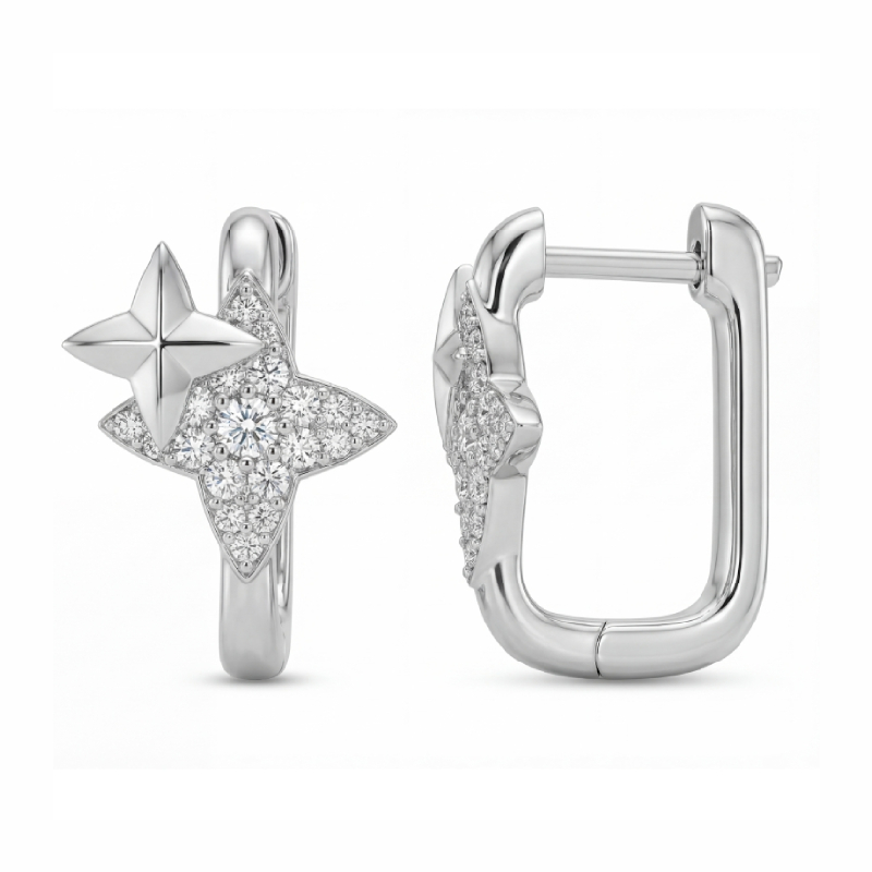 0.8 Ct.tw Star-shaped S925 Silver Hoop Earrings Moissanite