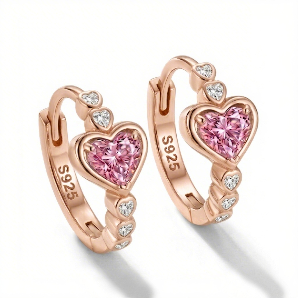 1.2 Ct.tw Heart-shaped Sparkling Pink Heart Cut S925 Silver Hoop Earrings - Image 3