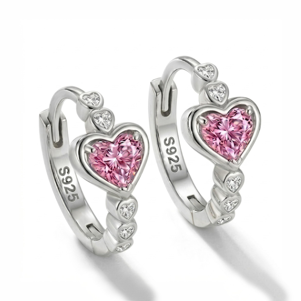 1.2 Ct.tw Heart-shaped Sparkling Pink Heart Cut S925 Silver Hoop Earrings
