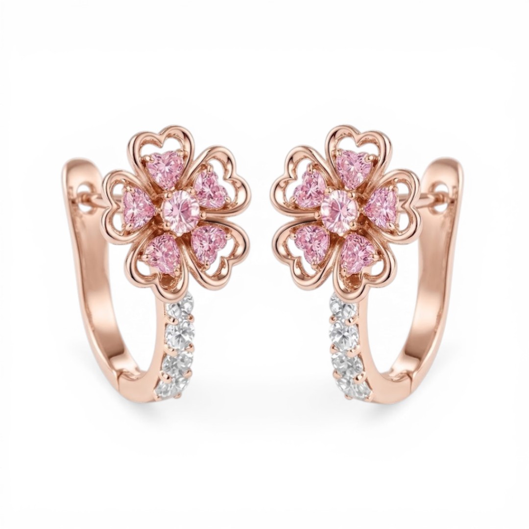 Street Luxury 1.8 Ct.tw Flora-shaped Pink Heart S925 Silver Hoop Earrings