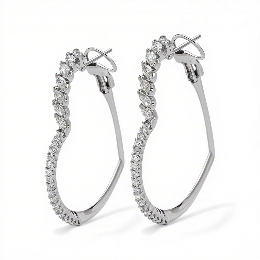 Bold 0.66ct.tw Heart-shaped Marquise + Round Cut S925 Silver Hoop Earrings - Image 5
