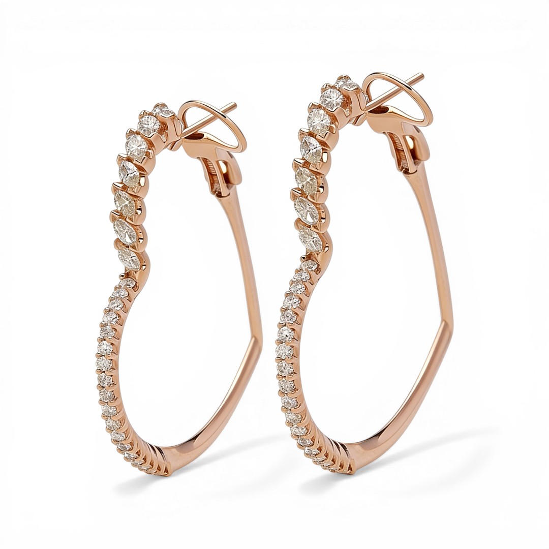 Bold 0.66ct.tw Heart-shaped Marquise + Round Cut S925 Silver Hoop Earrings