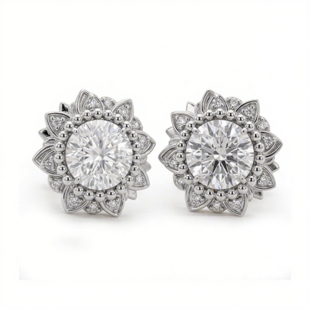 1.9 Ct.tw Sunflower Round Cut S925 Silver Stud Earrings Moissanite - Image 3