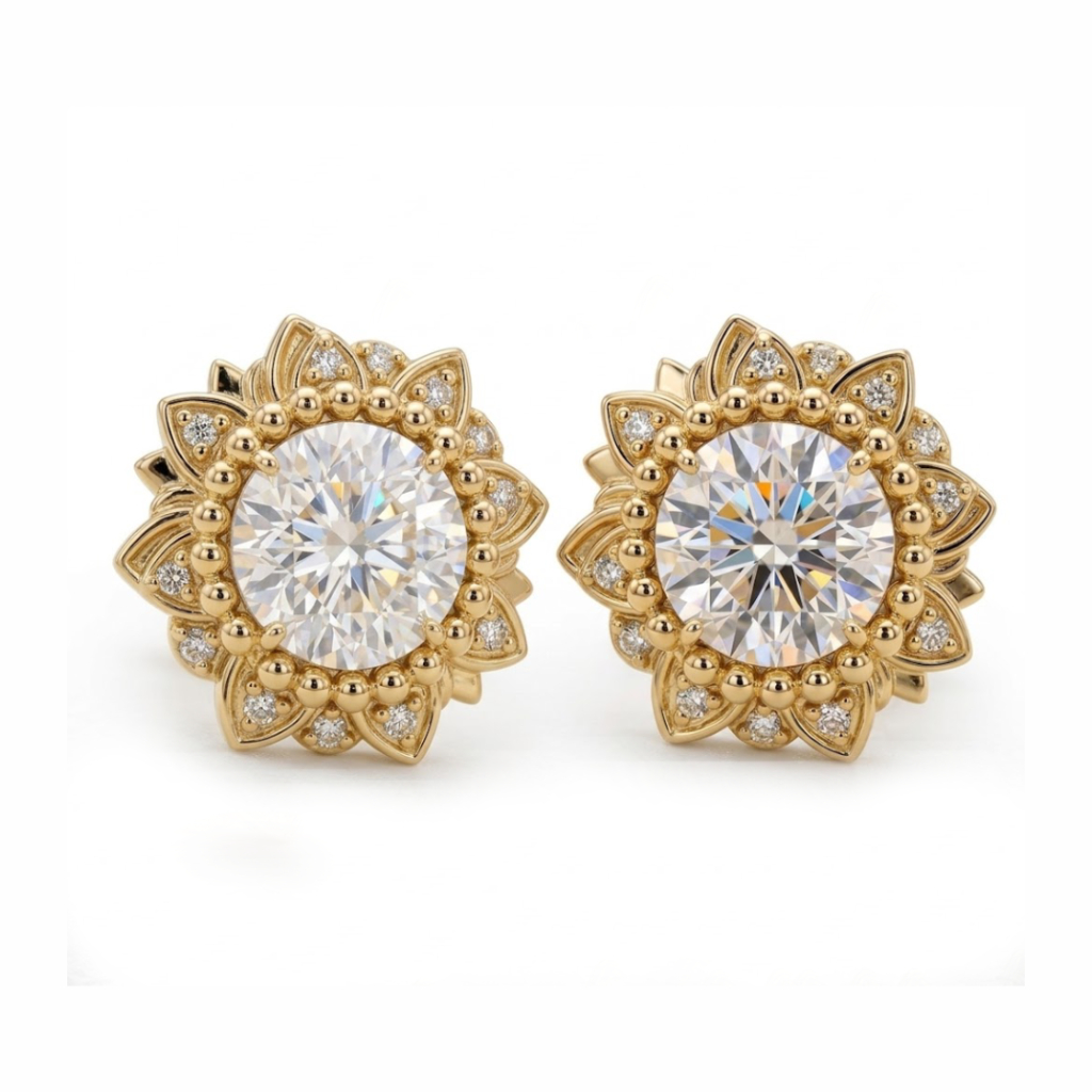 1.9 Ct.tw Sunflower Round Cut S925 Silver Stud Earrings Moissanite