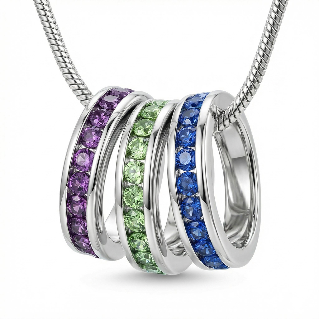 Personlized Stackable Eternity Birthstone Charm Necklace Silver - Image 3