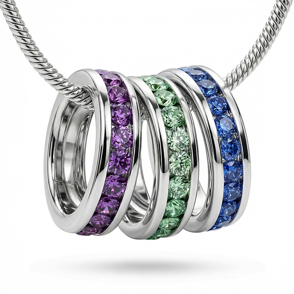 Personlized Stackable Eternity Birthstone Charm Necklace Silver - Image 5