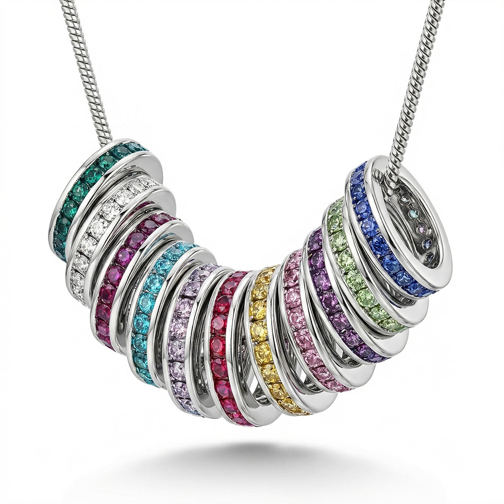 Personlized Stackable Eternity Birthstone Charm Necklace Silver - Image 6