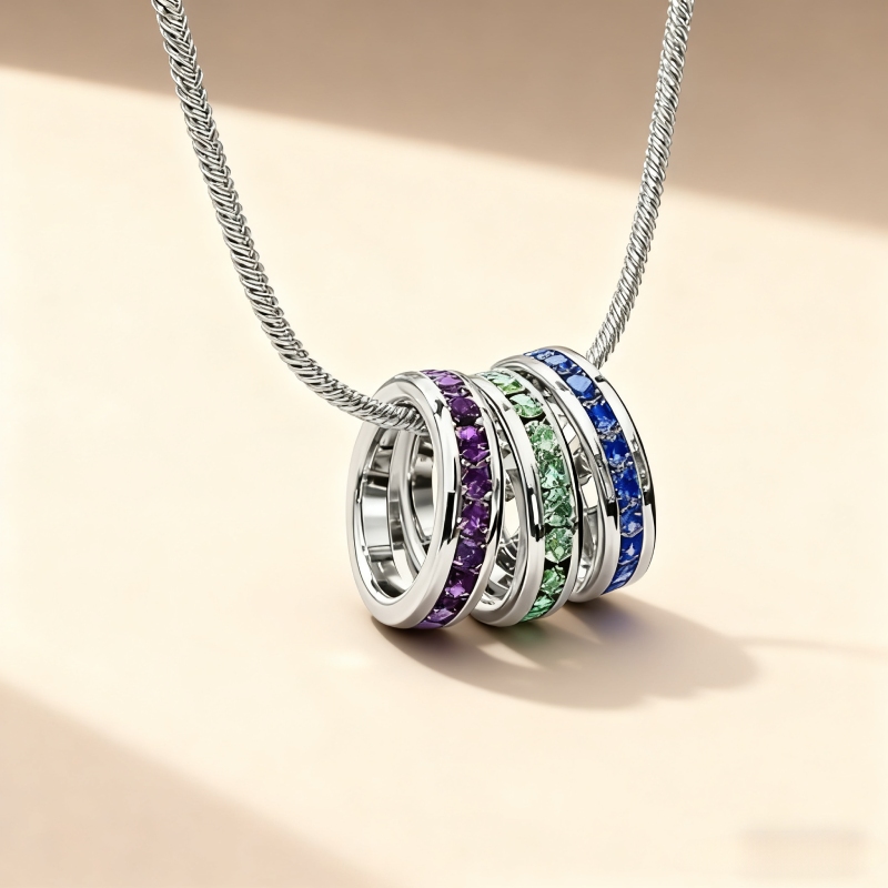 Personlized Stackable Eternity Birthstone Charm Necklace Silver - Image 12