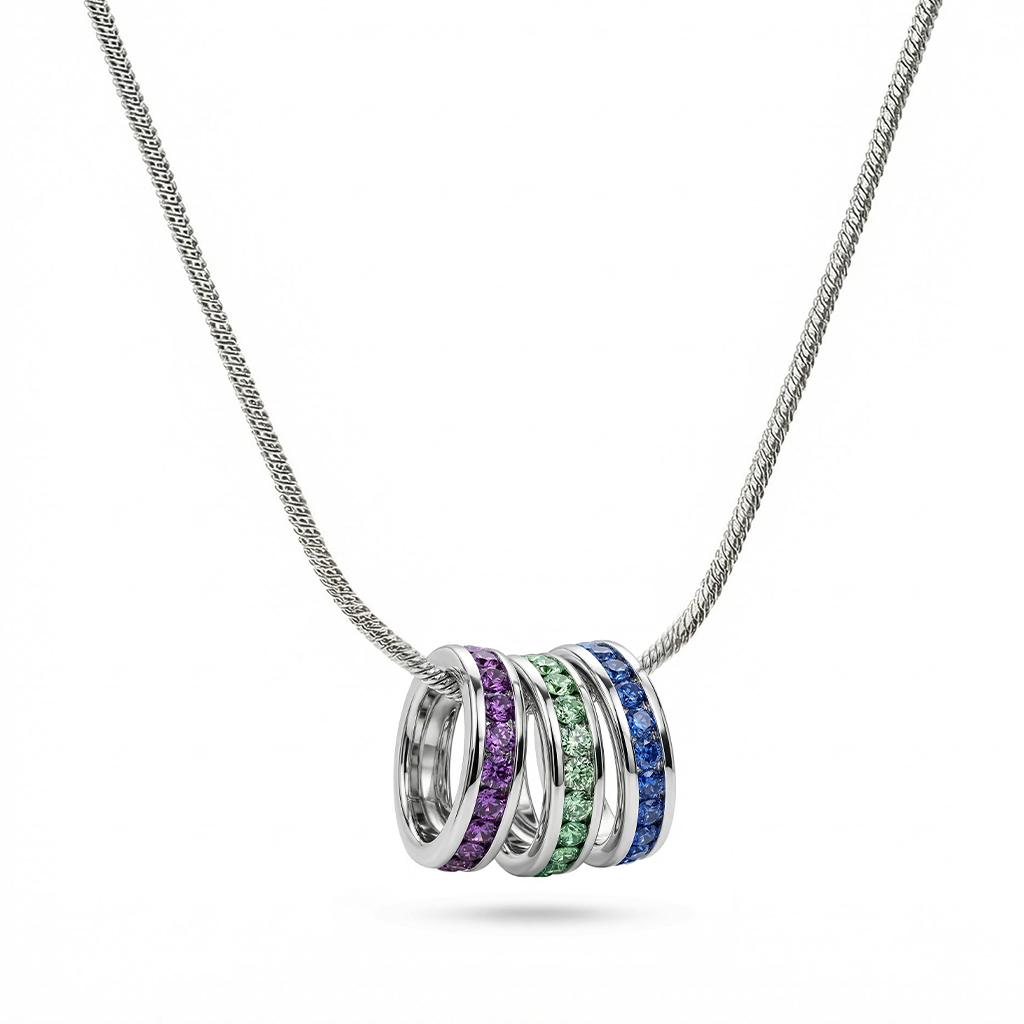 Personlized Stackable Eternity Birthstone Charm Necklace Silver