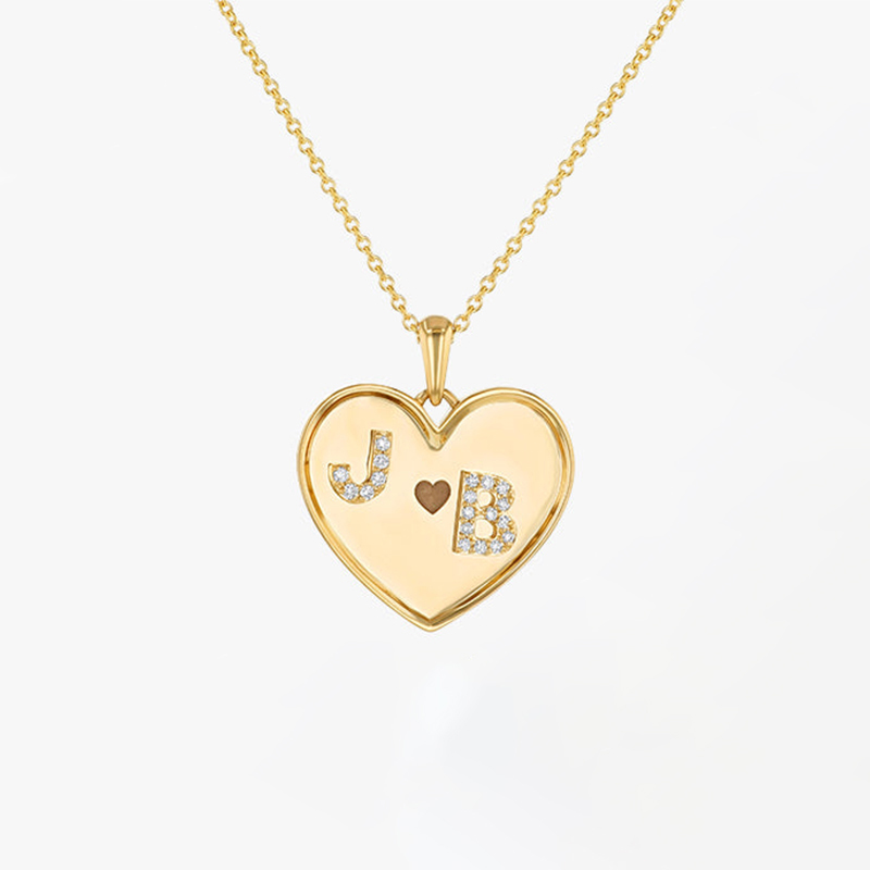 Engraved Diamond Double Letters Heart Necklace With Iced Out Shine