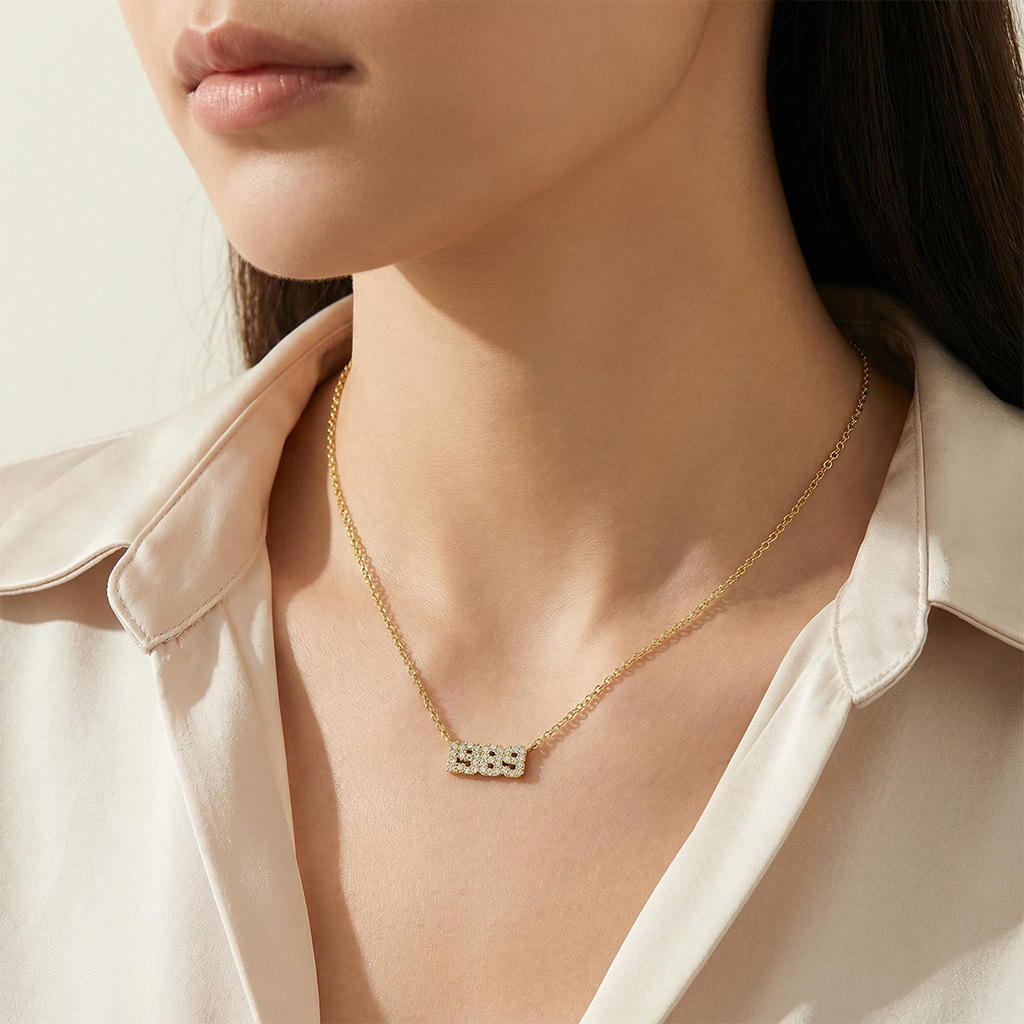 Diamond Varsity Font Custom Number Necklace With Street Luxury Shine - Image 3