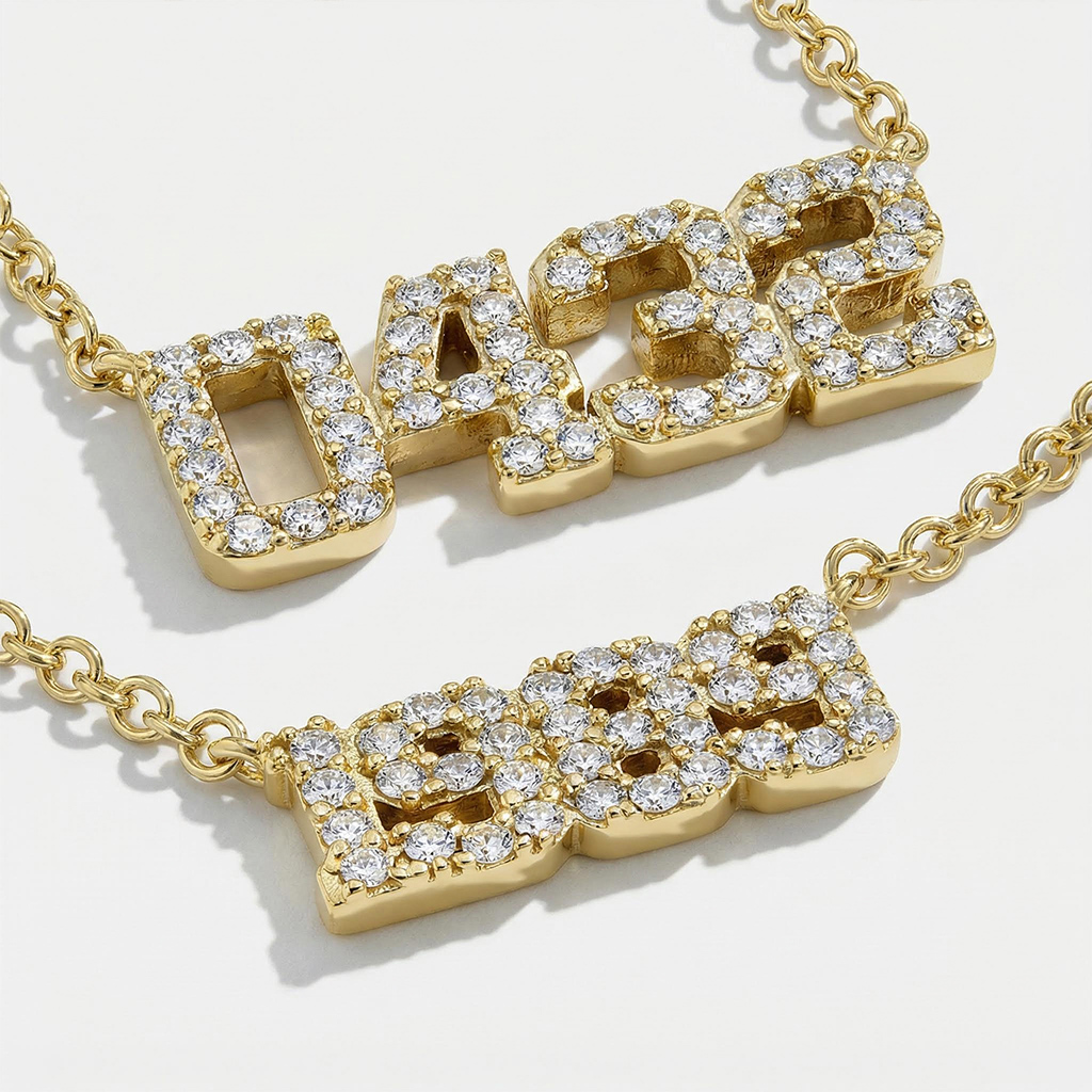 Diamond Varsity Font Custom Number Necklace With Street Luxury Shine - Image 4