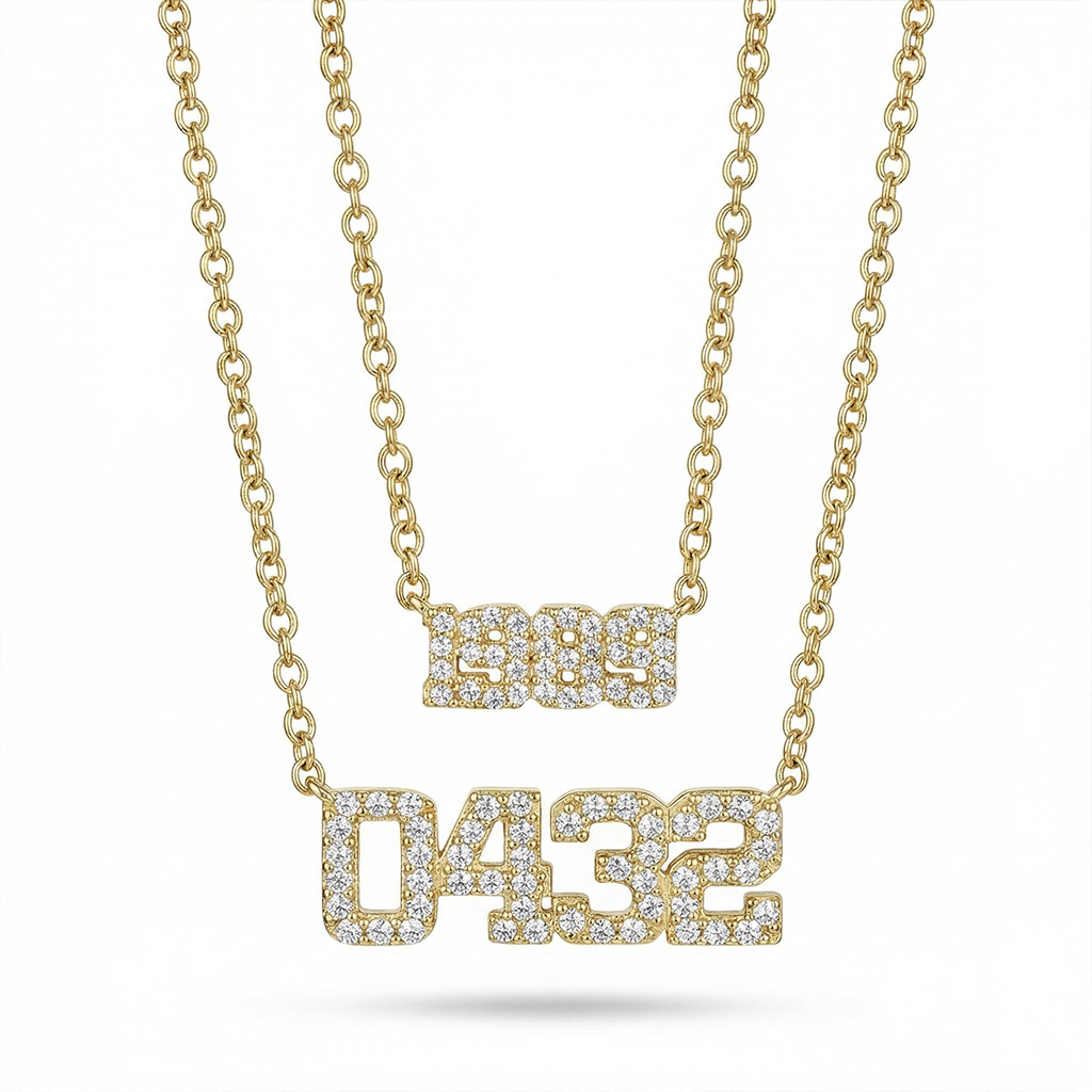 Diamond Varsity Font Custom Number Necklace With Street Luxury Shine