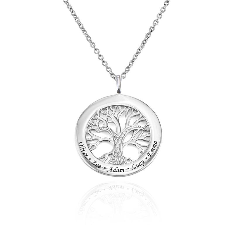 Engraved Diamond Family Tree Circle Necklace Moissanite - Image 4